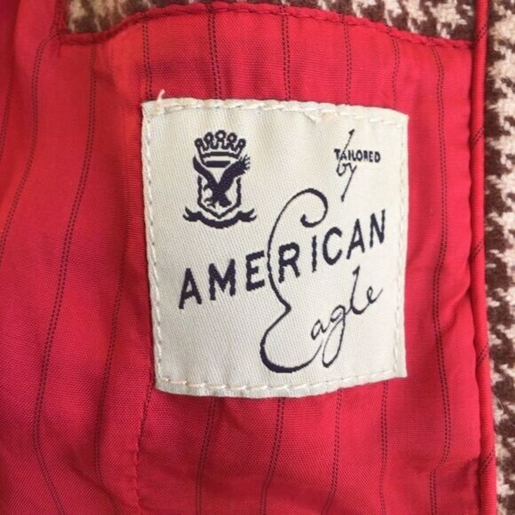 HOUNDSTOOTH Tweed blazer wool American Eagle outfitters ecru brown medium sefia - Picture 4 of 14